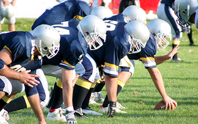 A group of boys playing football