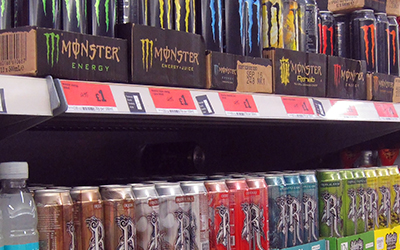 Energy drinks in a grocery store
